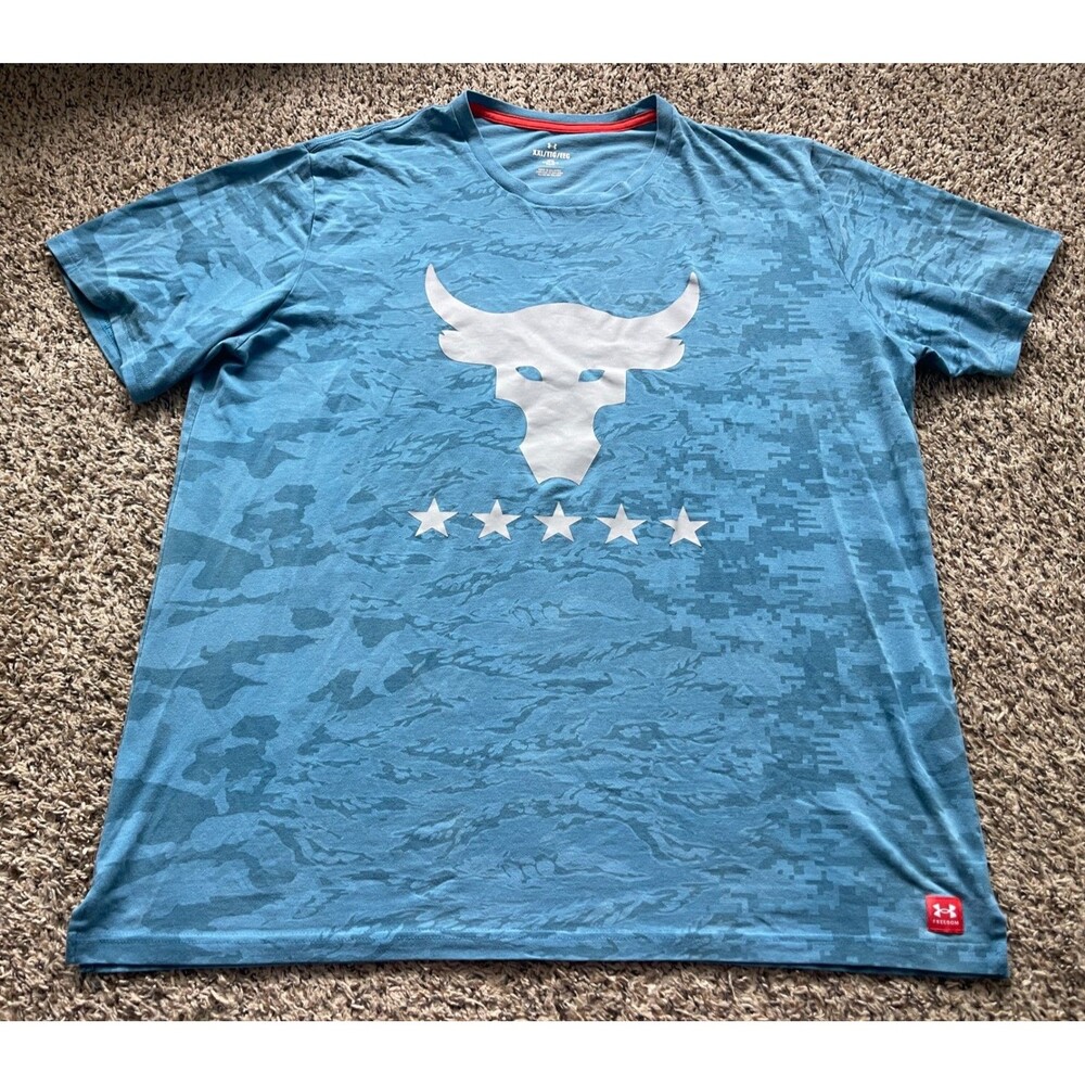 Under Armour Project Rock Freedom T Shirt Mens XXL Blue Sort Sleeve
